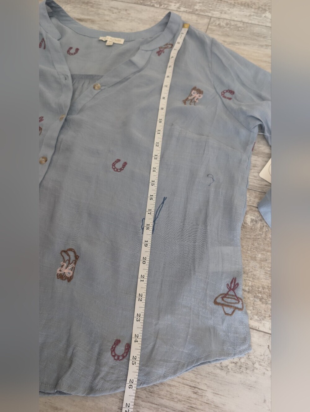 fig and flower Sky Blue Embroidered Button-Down Shirt - Picture 8 of 8